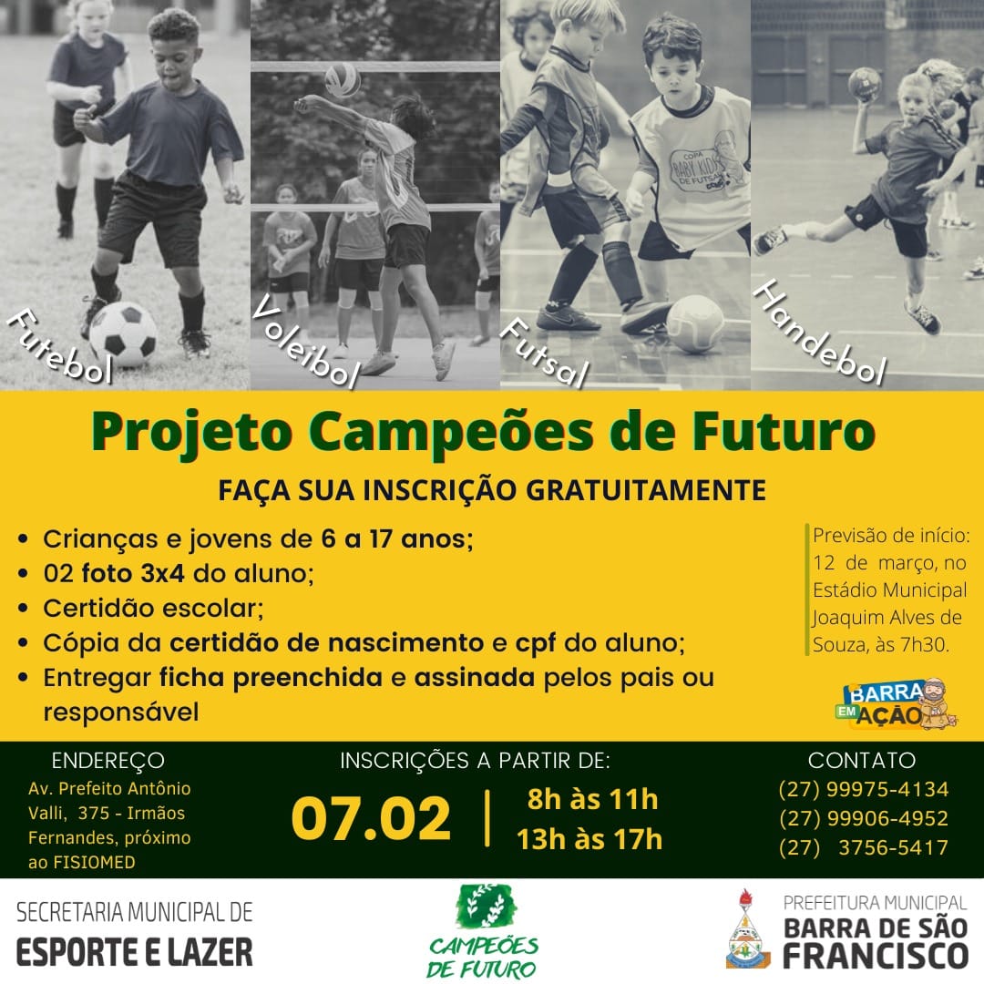 Prefeitura abre inscrição para Projeto Campões de Futuro